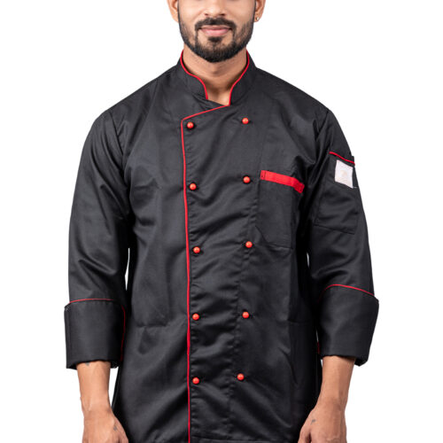 Black Chefcoat with Red piping