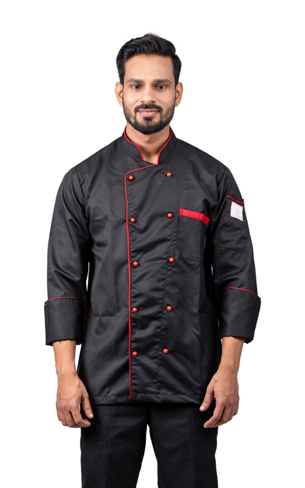 Black Chefcoat with Red piping