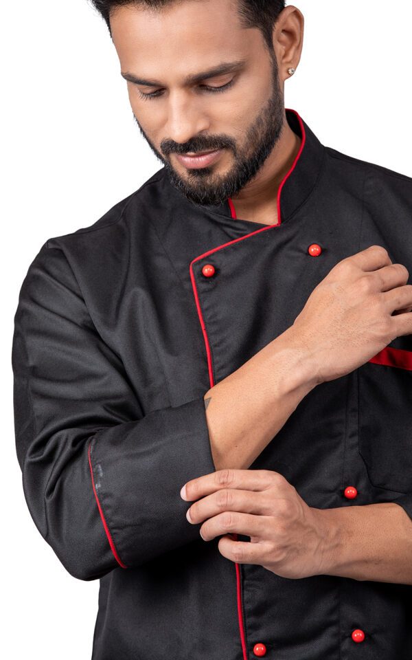 Black Chefcoat with Red piping