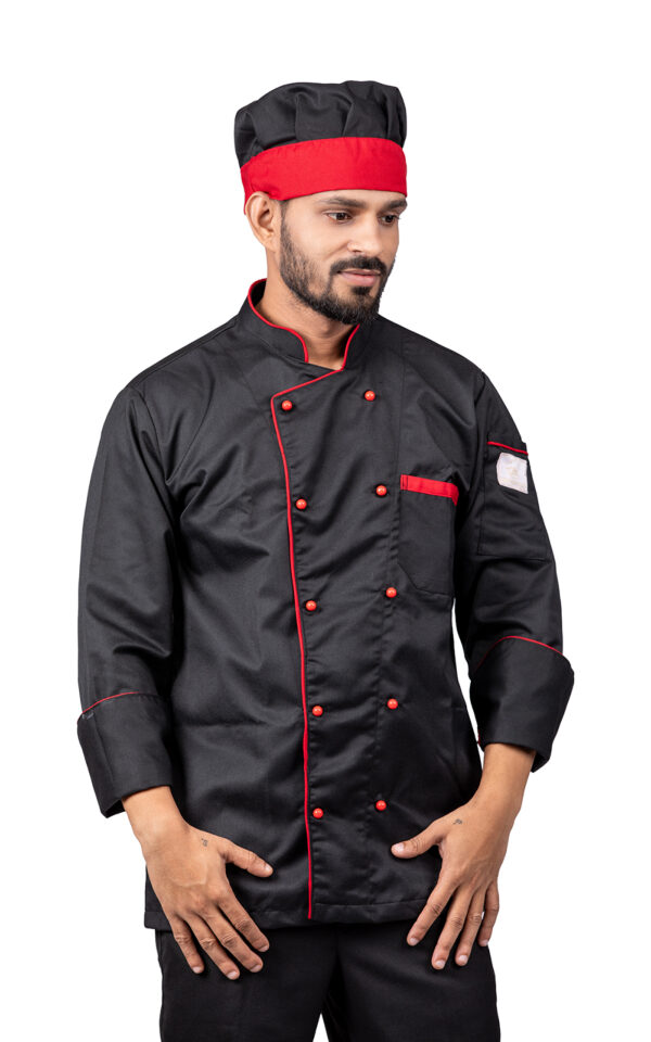 Black Chefcoat with Red piping