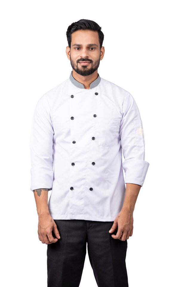 White Chefcoat with Checks Collar
