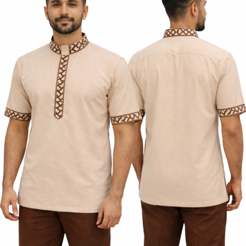 Beige Kurta Style Shirt with Brown Pants
