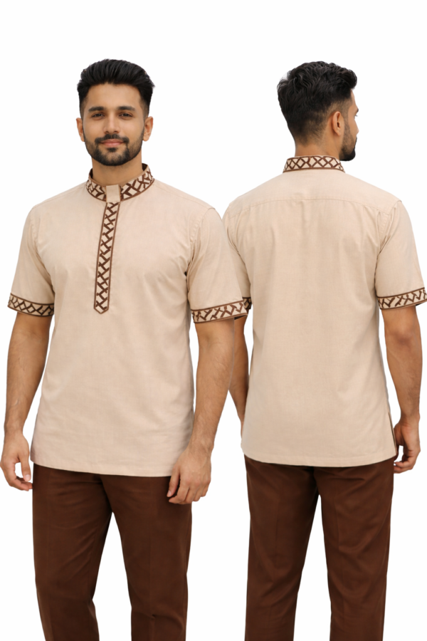 Beige Kurta Style Shirt with Brown Pants