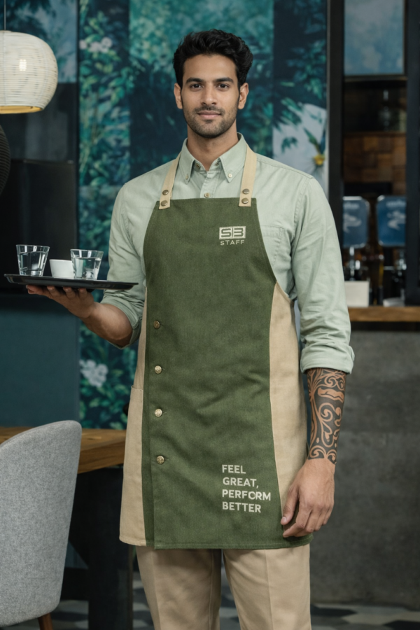 Branded Green & Beige Service Apron