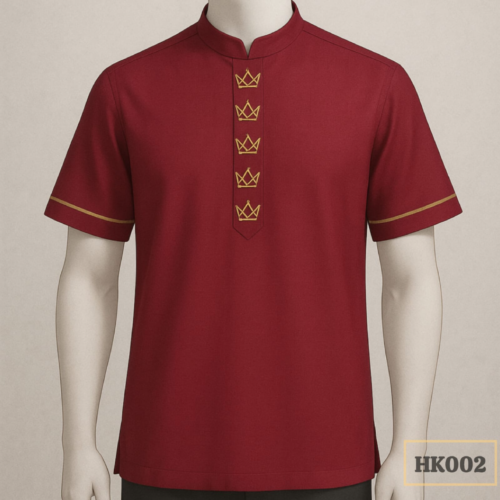 Maroon Short Sleeve Shirt with Gold Crown Embroidery