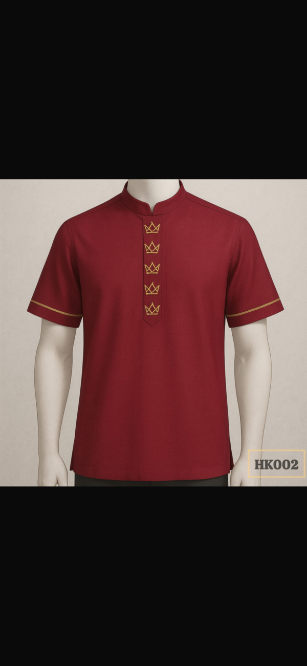 Maroon Short Sleeve Shirt with Gold Crown Embroidery