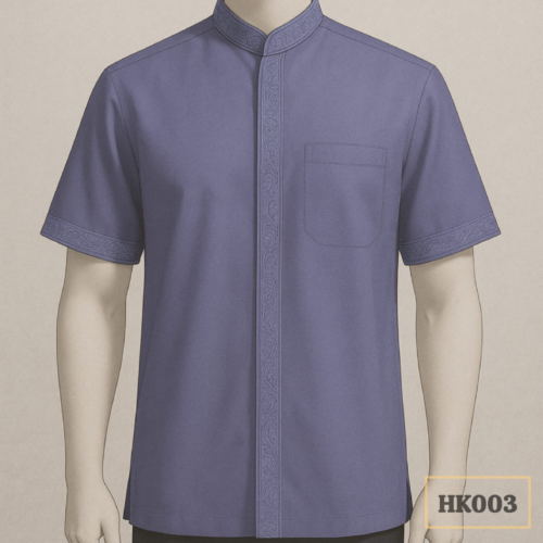 Lavender Mandarin Collar Shirt with Intricate Pattern Trim