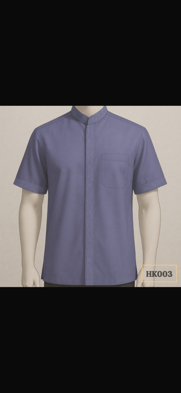 Lavender Mandarin Collar Shirt with Intricate Pattern Trim
