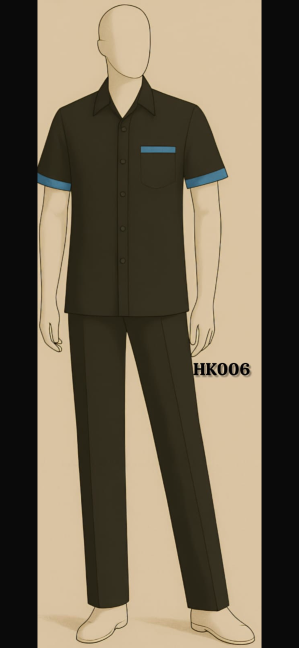 Charcoal Grey Men’s Uniform with Sky Blue Pocket Detail