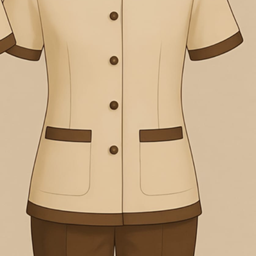 Cream and Coffee Brown Contrast Women Uniform Set