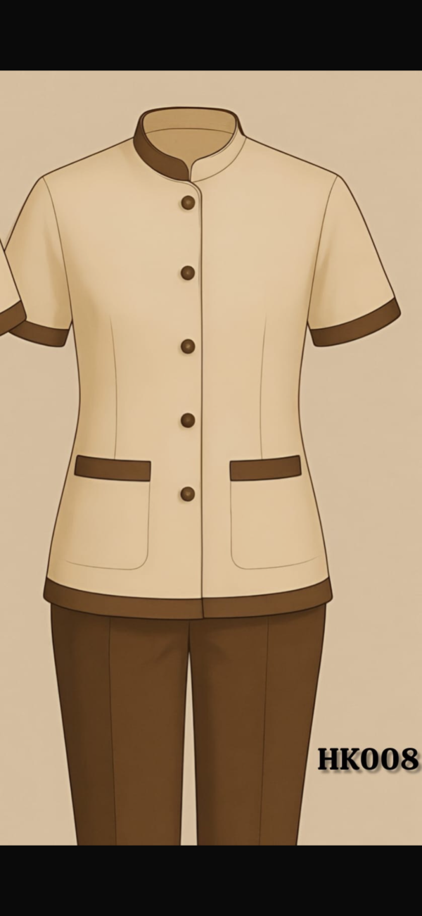 Cream and Coffee Brown Contrast Women Uniform Set