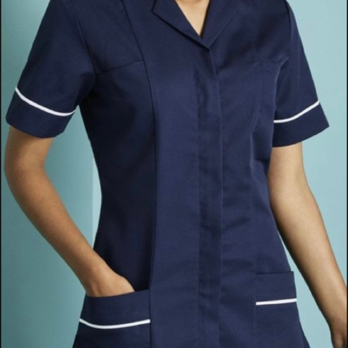 Navy Blue Professional Tunic with White Contrast Piping