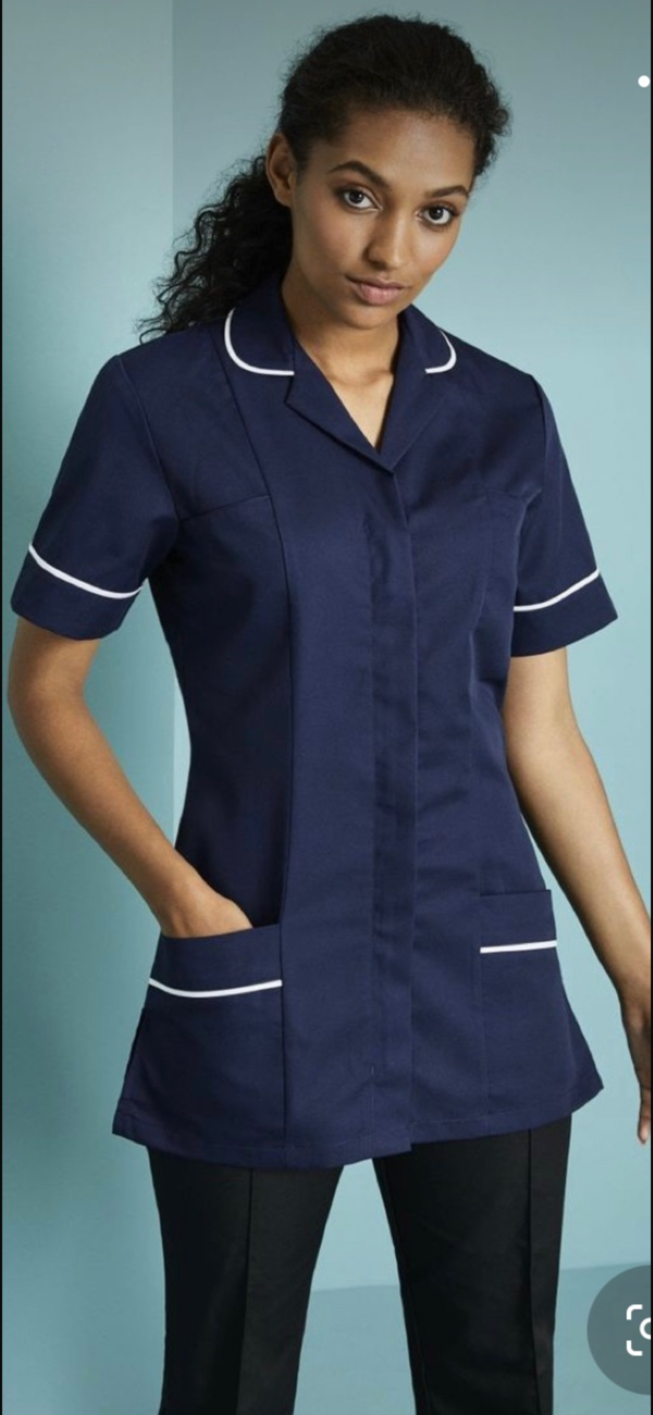 Navy Blue Professional Tunic with White Contrast Piping