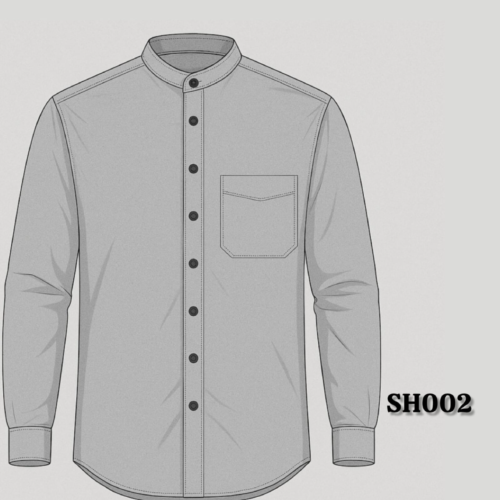 light grey long-sleeved shirt featuring a mandarin collar and a single chest pocket