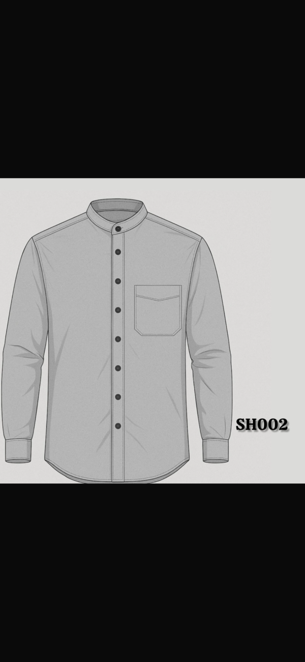 light grey long-sleeved shirt featuring a mandarin collar and a single chest pocket
