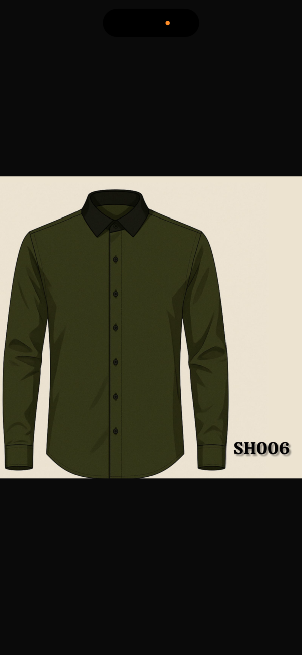 Olive Green Button-Down Shirt with Contrast Black Collar