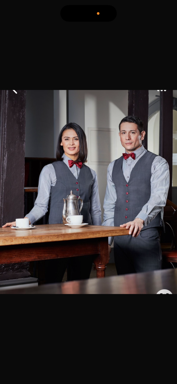 Charcoal Grey Service Waist with Red Buttons and Matching Red Bow Ties