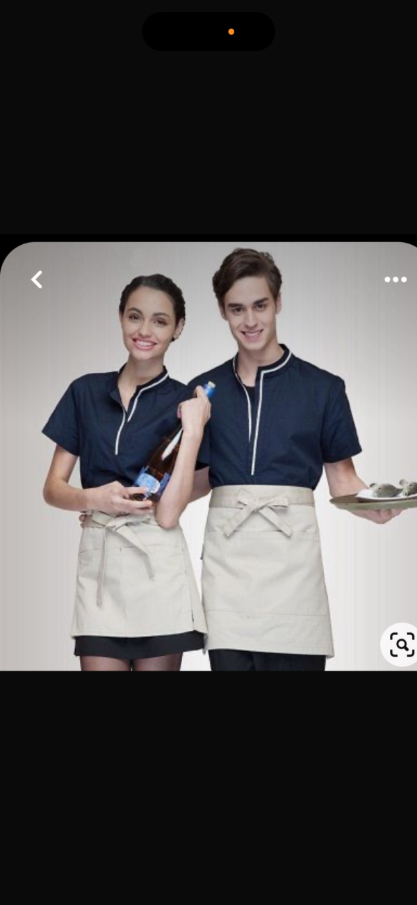 Navy Blue Tunic with White Piping and Beige Waist Aprons