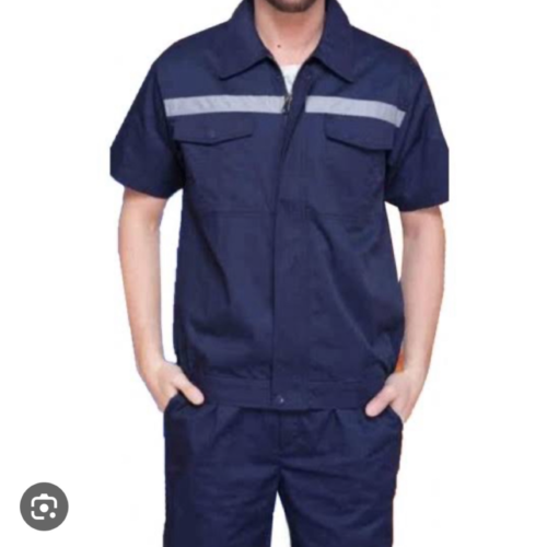 Modern Deep Navy Safety Uniform with Silver Reflective Chest Band and Concealed Zip-Closure