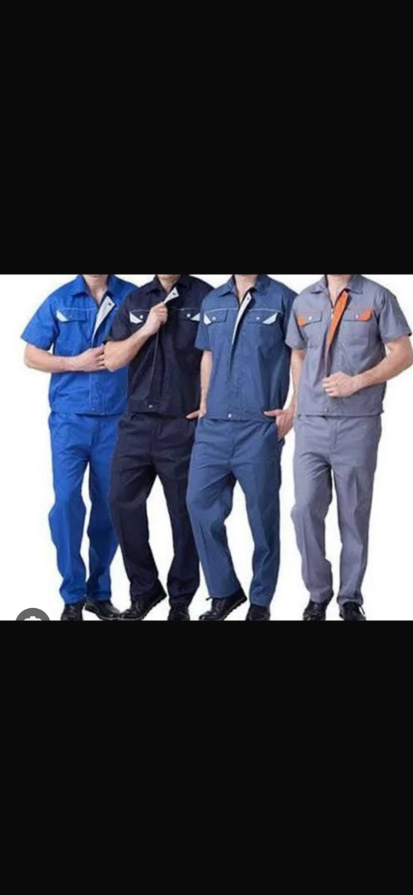 Modern Slate Blue Technician Suit with White Contrast Piping and Hidden Zip-Front