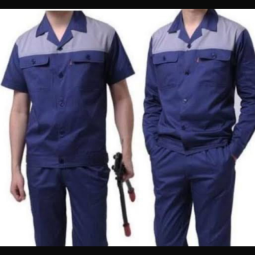 Modern Navy Industrial Uniform with Slate Grey Shoulder Yoke and Classic Button-Front