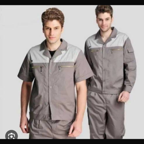 Modern Ash Grey Technician Suit with Silver Contrast Paneling and Dual Horizontal Zip-Pockets