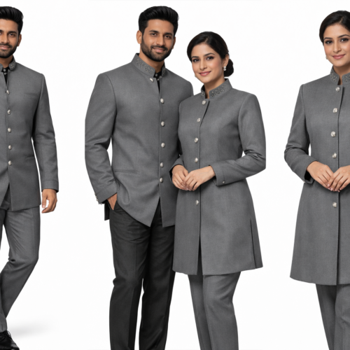 Male & Female Front Desk - Grey Sherwani Uniform Set
