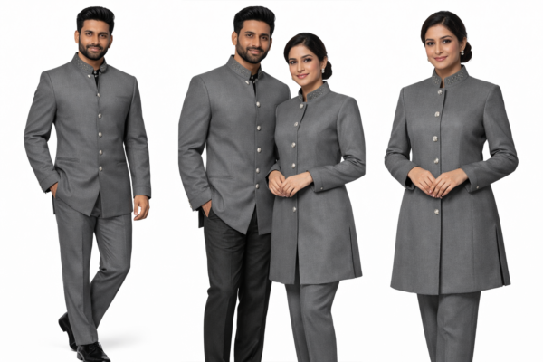 Male & Female Front Desk - Grey Sherwani Uniform Set