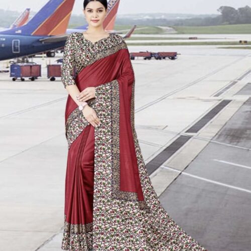 Airport Authority - Maroon Floral Executive Saree