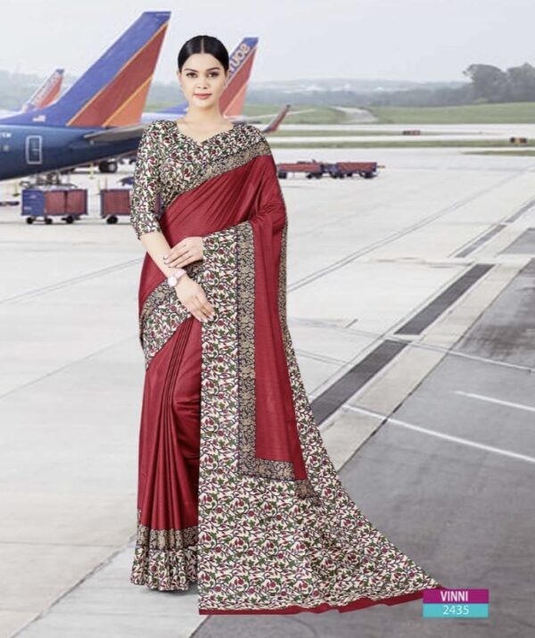 Airport Authority - Maroon Floral Executive Saree