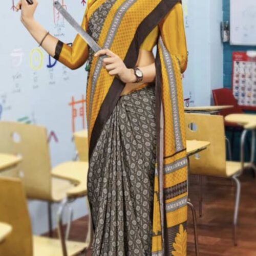 Educator Classic - Mustard & Grey Art-Silk Saree