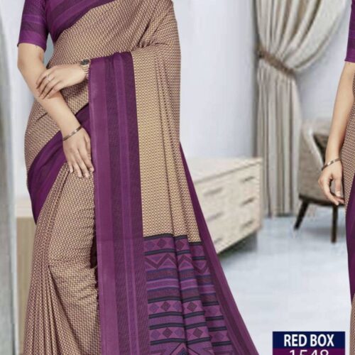Boardroom Elite - Beige & Plum Geometric Saree