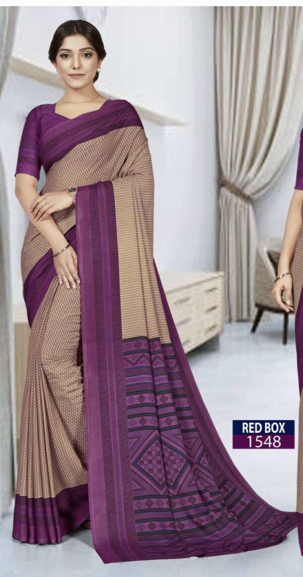 Boardroom Elite - Beige & Plum Geometric Saree