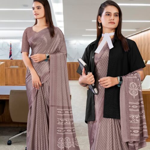 Admin Executive - Taupe Brown Formal Print Saree