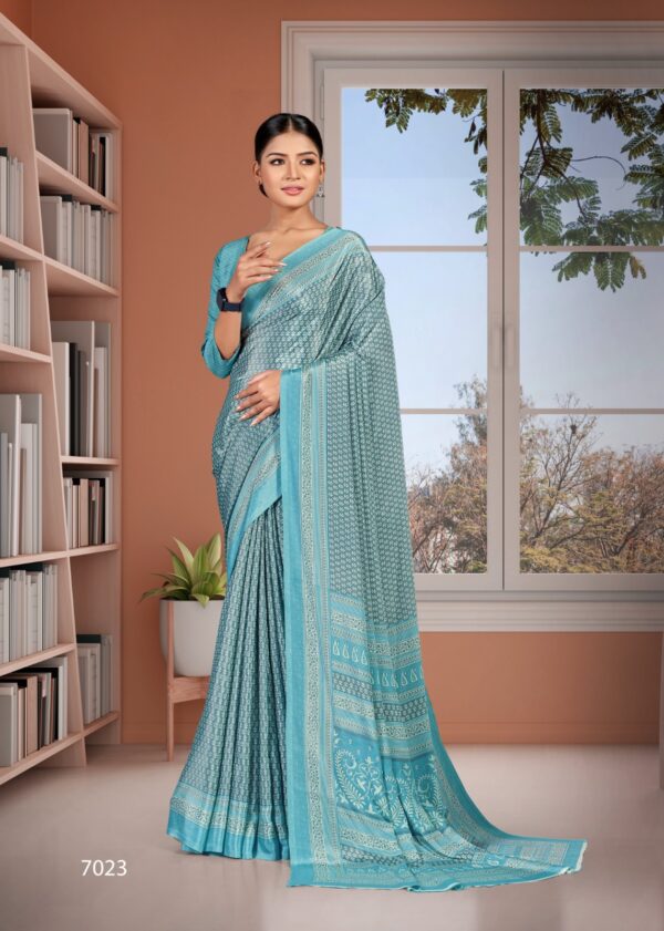 Library Curator - Aqua Blue Ethnic Border Saree