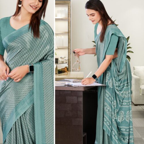Front Desk Executive - Sea Green Jaipuri Print Saree