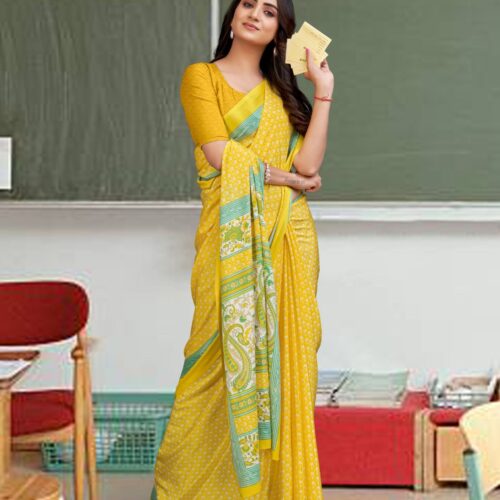 School Faculty - Sunshine Yellow Paisley Saree