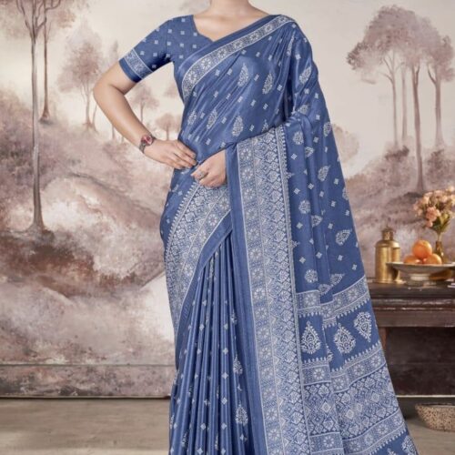 Heritage Curator - Indigo Blue Silver Motif Saree