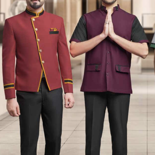 Traditional Bell Boy - Royal Red Gold Piping Doorman Set