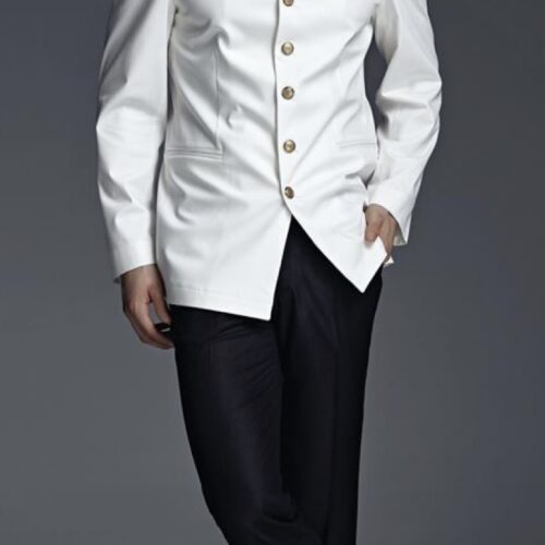 Executive Bell Boy - Pure White Mandarin Collar Tunic Set