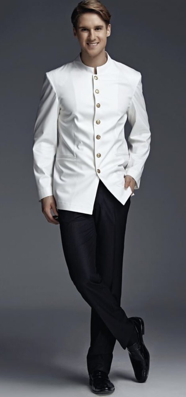 Executive Bell Boy - Pure White Mandarin Collar Tunic Set