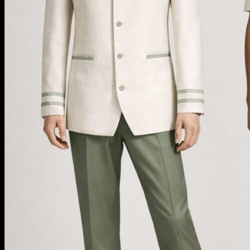 Heritage Bell Boy - Ivory Green Two-Tone Bandhgala Set