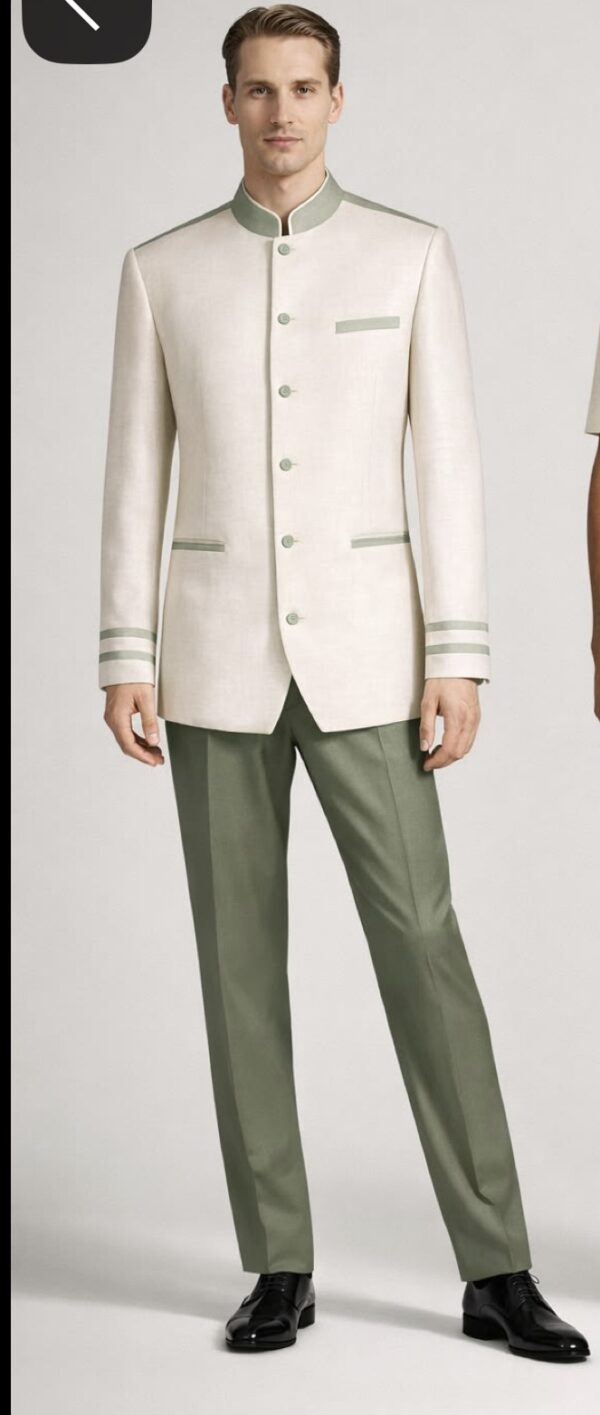 Heritage Bell Boy - Ivory Green Two-Tone Bandhgala Set