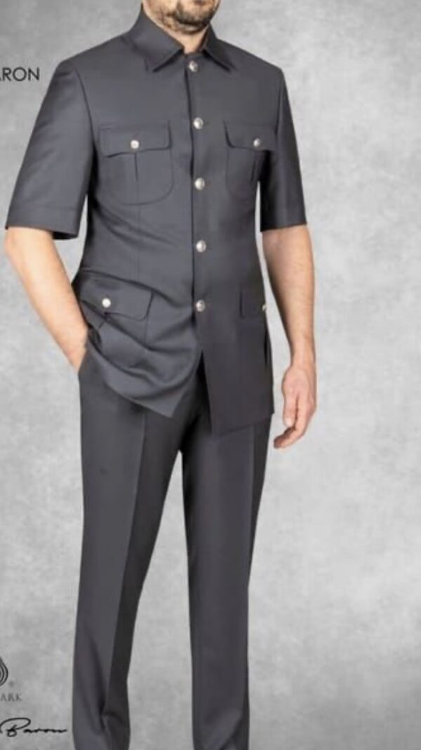 Executive Driver - Charcoal Grey Mandarin Short Sleeve Tunic Set