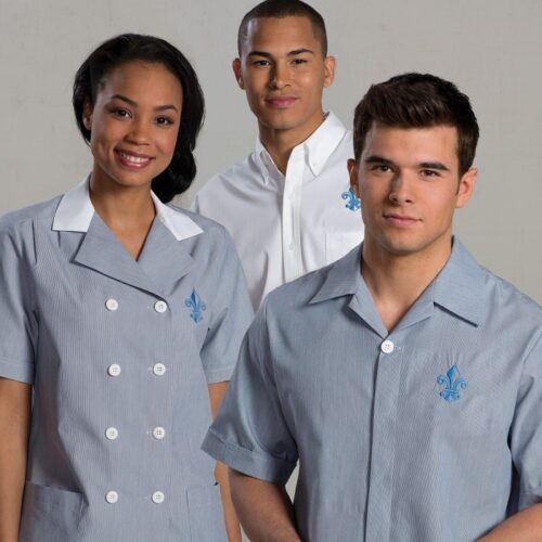 IMG_1877 White Short Sleeve V-Neck Laundry Uniform T-Shirt with Contrast Trim - Staff Workwear