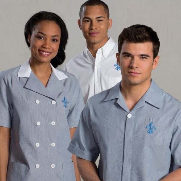 White Short Sleeve V-Neck Laundry Uniform T-Shirt with Contrast Trim - Staff Workwear