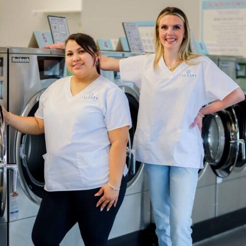 IMG_1879 Blue Pinstripe Short Sleeve Work Shirt with Embroidery - Laundry & Medical Staff Uniform