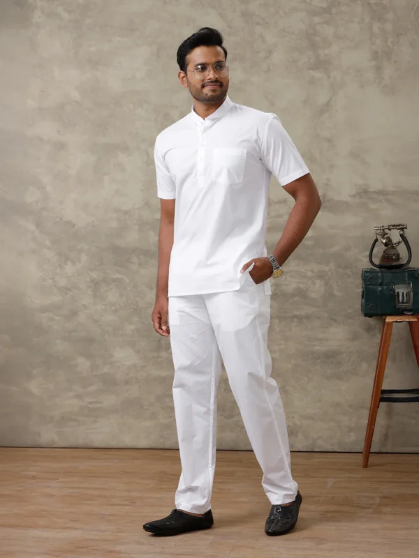 Men’s white laundry staff uniform set with mandarin collar workwear design