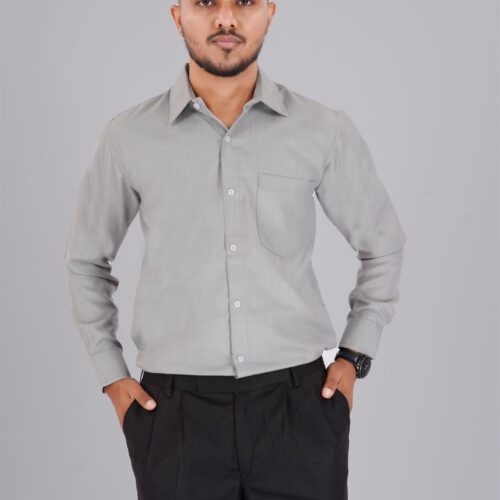 Light Grey Regular Fit Formal Shirt with Chest Pocket - Office Wear