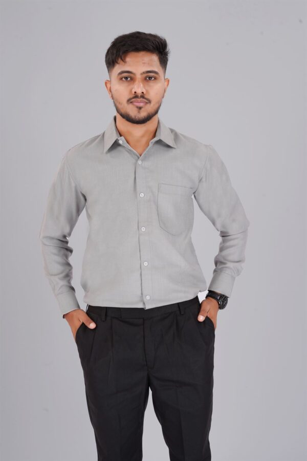 Light Grey Regular Fit Formal Shirt with Chest Pocket - Office Wear